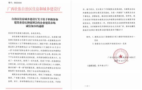 冶建公司獲自治區(qū)住建廳、南寧市住建局通報表揚(yáng)并獲誠信加分