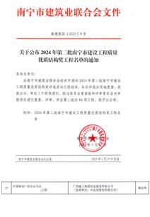 【喜訊】冶建桂海分公司一項目榮獲南寧市建筑工程質(zhì)量優(yōu)質(zhì)結構獎